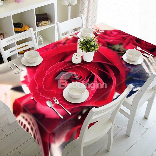 Beautiful Polyester Red Roses Pattern 3d Tablecloth