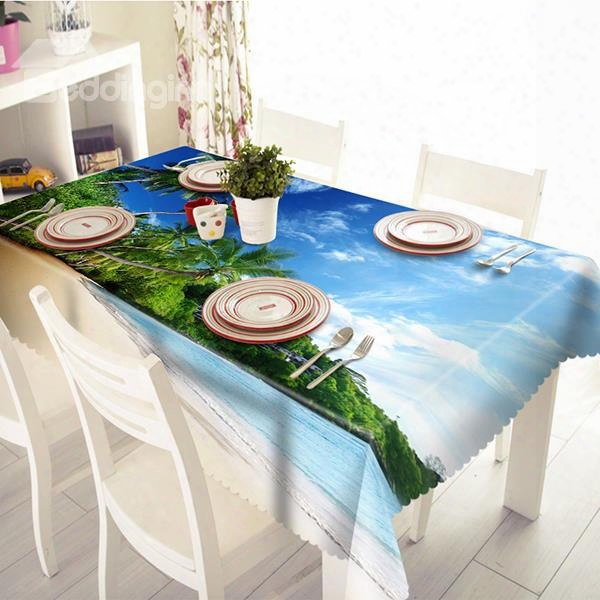 Beauti Ful Polyester Sandbeach And Sea Scenery Pattern 3d Tablecloth