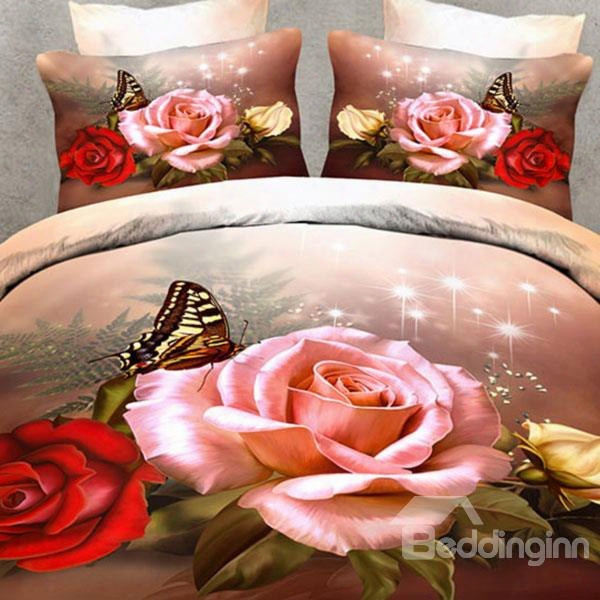 Beautiful Roses And Butterfly Print 2-piece Pillow Cases