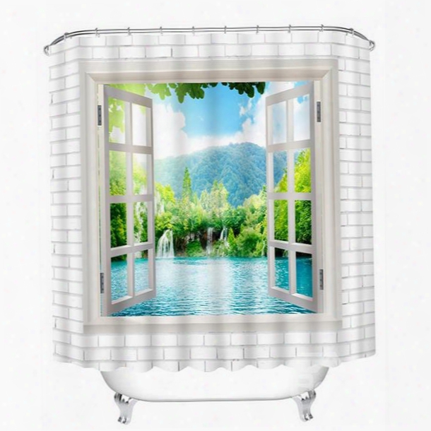 Beautiful Water And Tree Out Of The Window Print 3d Bathroom Shower Curtain