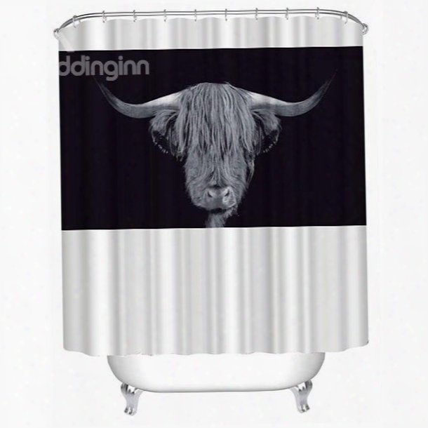 Black And Pure Highland Cattle Head Print 3d Bathroom Shower Curtain