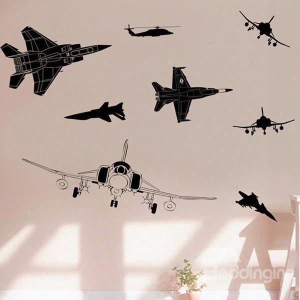 Black Simple Style Airplane Pattern Wall Sticker