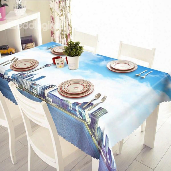 Blue Sky And White Cloud Polyester City Scenery Pattern 3d Tablecloth