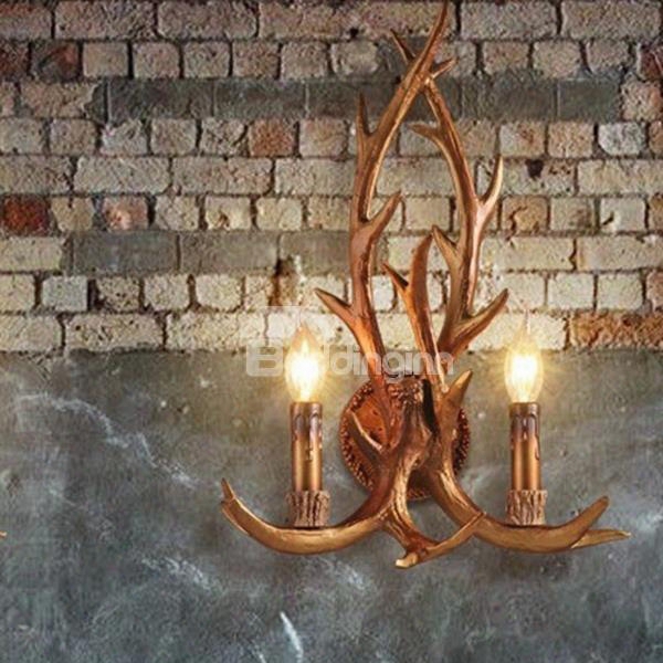 Brown Resin Two Antlers Shape Countryside Style Wall Light