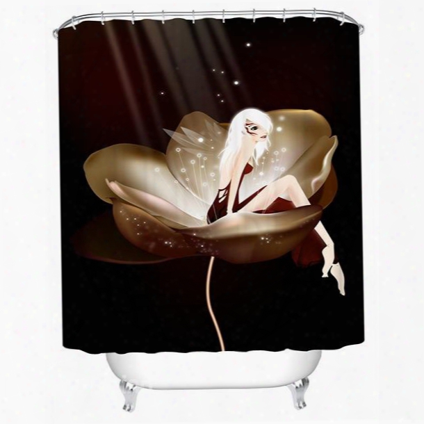 Cartoon Fairy Sitting On The Flower Print Bathroom Shower Curtain