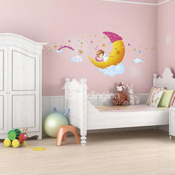Cartoon Moon Sweet Dreams Kidsroom Removable Wall Sticker