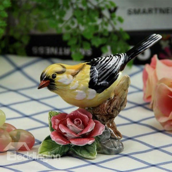 Ceramic Oriole And Flower Desktop Decoration Painted Pottery