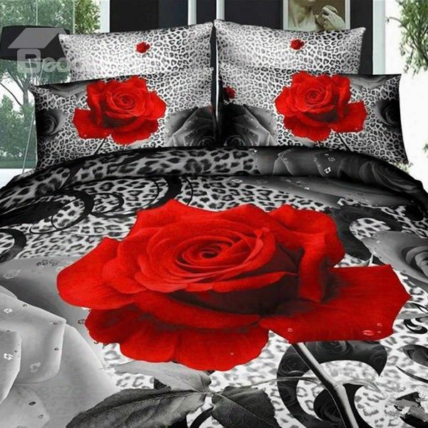 Charming Red Rose Print Cotton 2-piece Pillow Cases