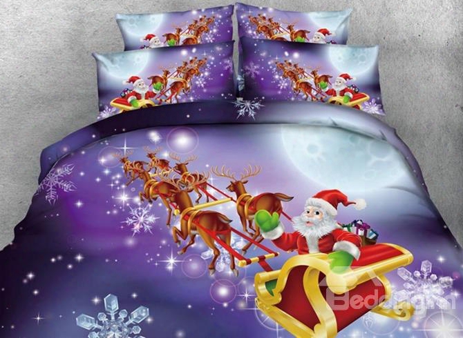 Chic Santa In Night Sky Print 5-piece Comforter Sets