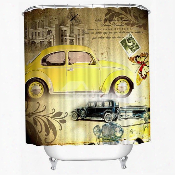 Classic Fashioned Yellow Car Print 3d Bathroom Shower Curtain
