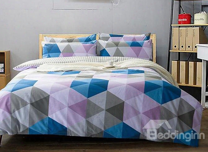Classical Colorful Triangle Print 4-piece Cotton Duvet Cover Sets