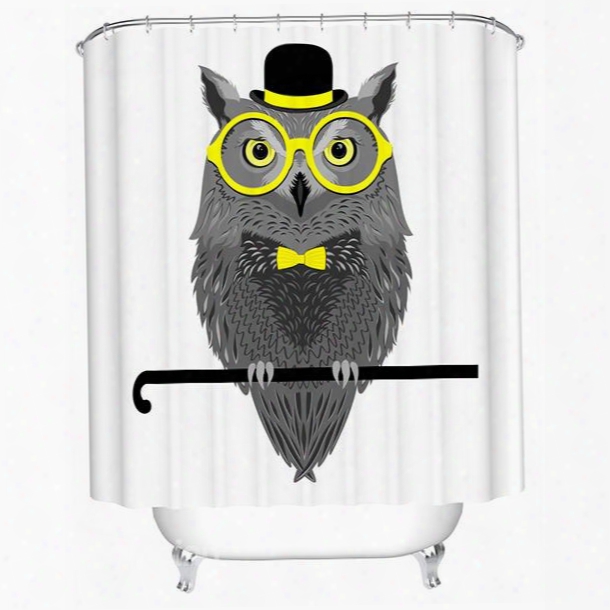 Clip Art Mr.owl With Yellow Glasses Print 3d Bathroom Shower Curtain