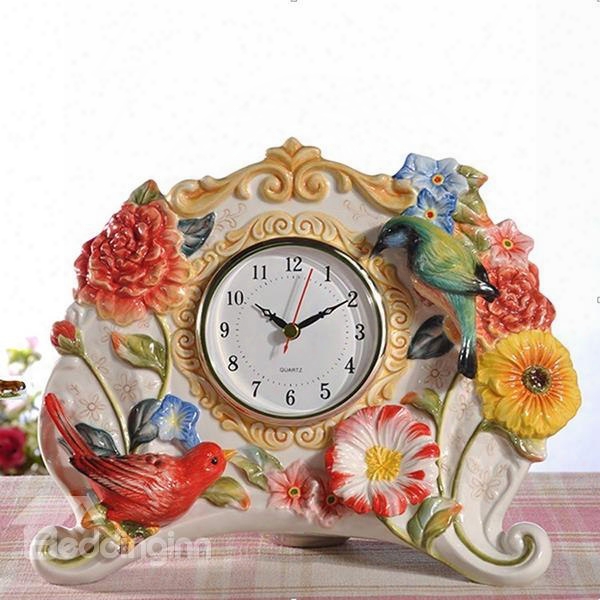 Colorful Ceramic Flower Pattern Elephant Shape Wall Clock Painted Pottery
