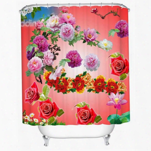 Colorful Champagne Roses Print 3d Bathroom Shower Curtain