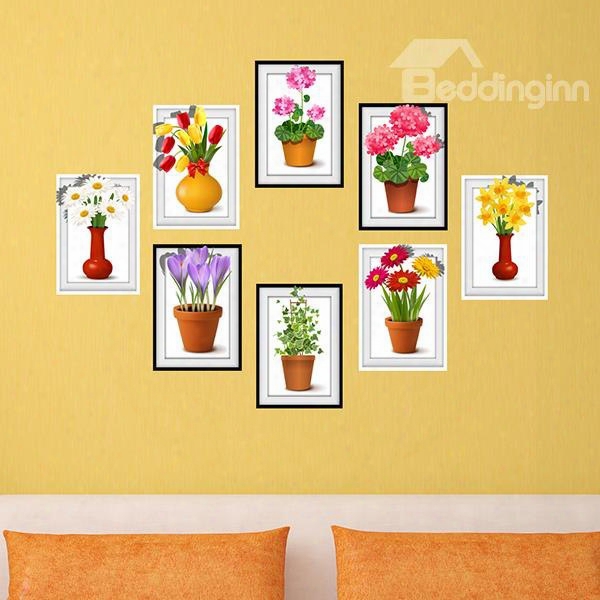 Colorful Countryside Style 8 Types Of Flower Photo Frame Wall Sticker