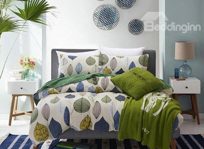 Colorful Leaves Print European Style Cotton 4-piece Bedding Sets/duvet Cover