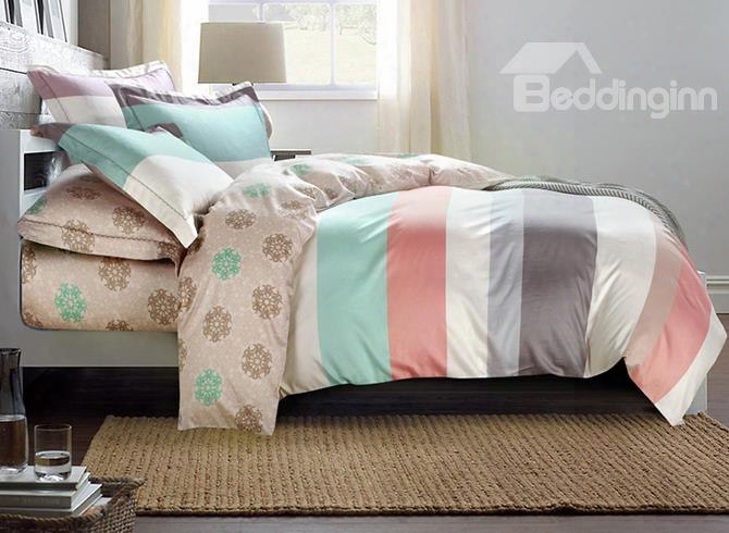 Colorful Stripe Luxury Style Cotton 4-piece Bedding Sets/duvet Cover
