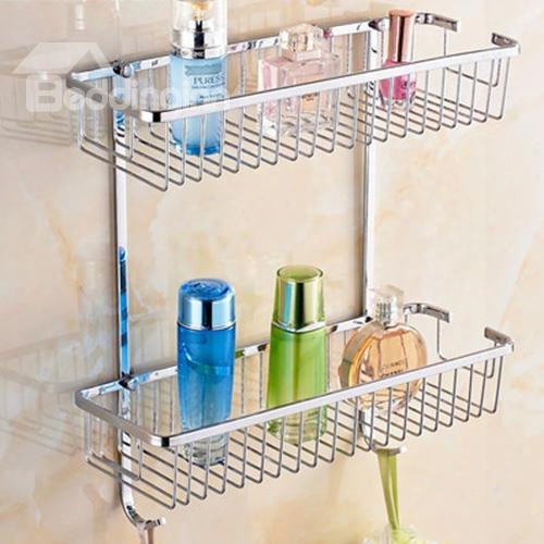 Concise Double-layer Design Stainless Steel Made Bathroom Shelf