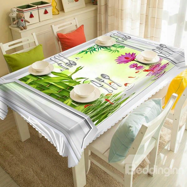 Cool And Refreshing Bamboo And Flower Pattern 3d Tablecloth