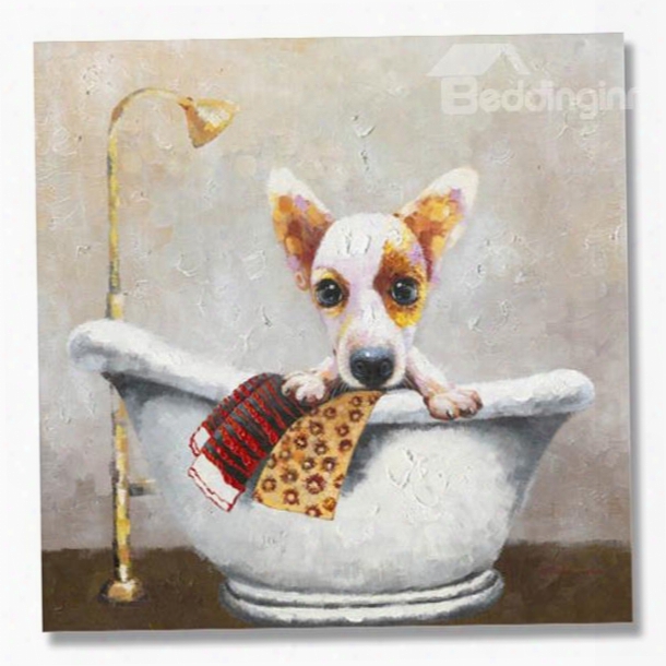 Cool Color Modern Dogs In Bathtub Oil Painting