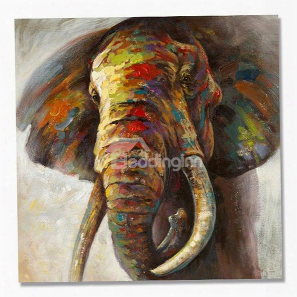 Cool Color Pop Art Elephant Head Hand Painted Oil Painting