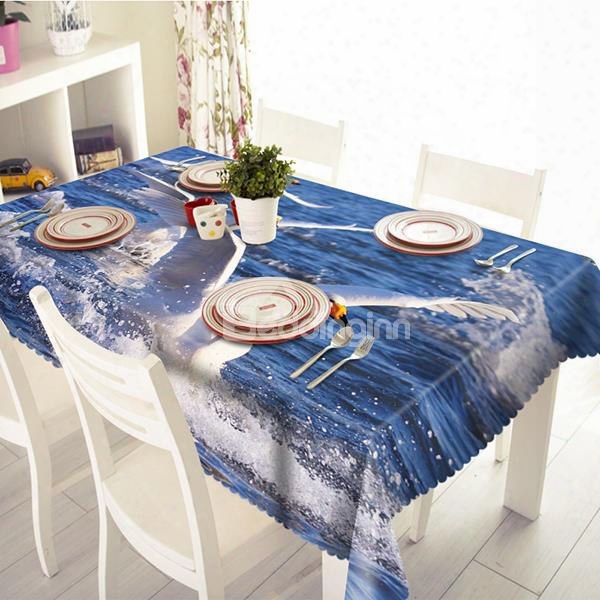 Cool Polyester Seawater And Mew Pattern 3d Tablecloth