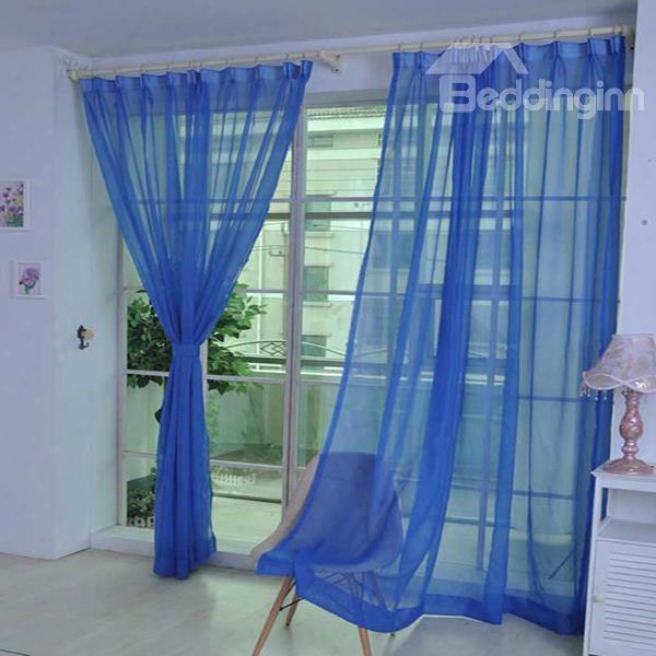 Cost-effective Pure Colored Blue Custom Sheer Curtain
