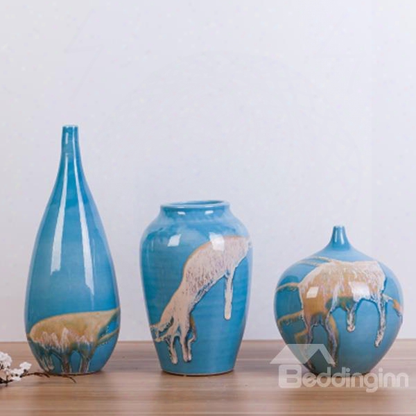 Creative Blue Mediterranean Style Sand Pattern 3 Pieces Flower Vases