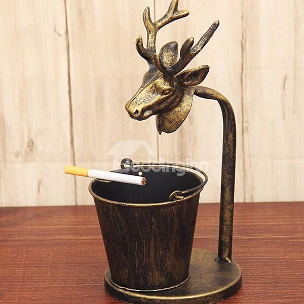 Creative Bronze Reindeer And Bucket Design Ashtray