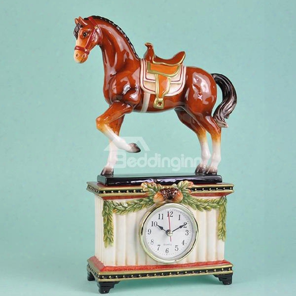 Creative Ceramic Horse Desktop Clock Painted Pottery