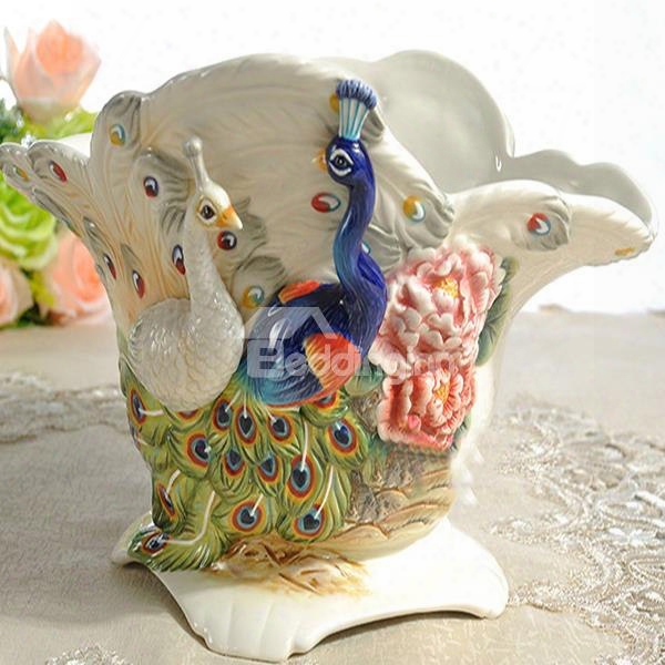 Creative Ceramic Peacock Pattern Snack Bowl Painted Pottery