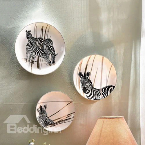 Creative Ceramic Plate Zebra Pattern 1-set Wall Art Decoration