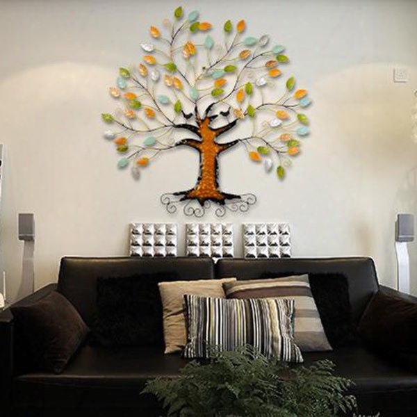 Creative Countryside Style Iron Colorful Tree Decorative Wall Sticker