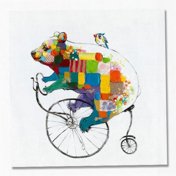 Creative Modern Abstract Bicycle Bear Hand Painted Oil Painting