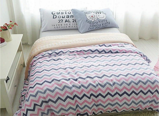 Creative Pink And Blue Ripple Print 4-piece Cotton Duvet Cover Sets