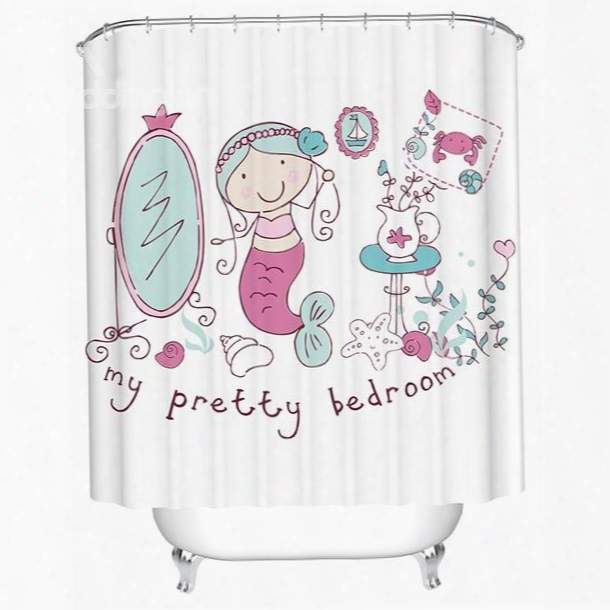 Cute Cartoon Mermaid Print 3d Bathroom Shower Curtain