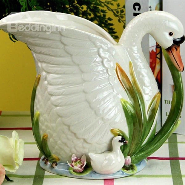 Cute Ceranic Swan Flower Vase Painted Pottery