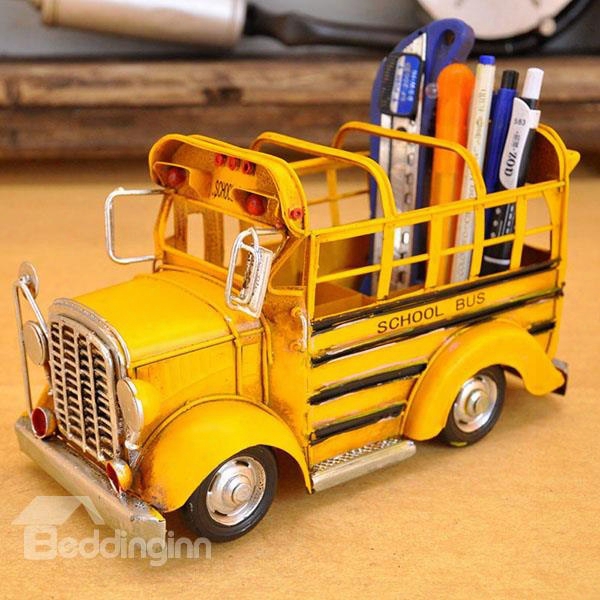 Cute Classic Yellow School Bus Brush Pot Desktop Decoration