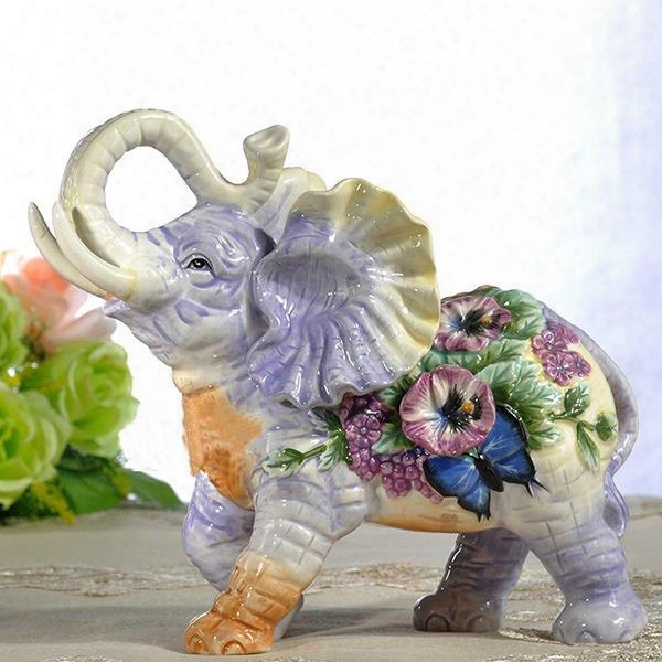 Cute Flower Elephant Pattern Decorative Desktop Painted Pottery