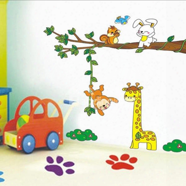 Cute Giraffe And Rabbit Wall Stickers For Kids Room Decoration