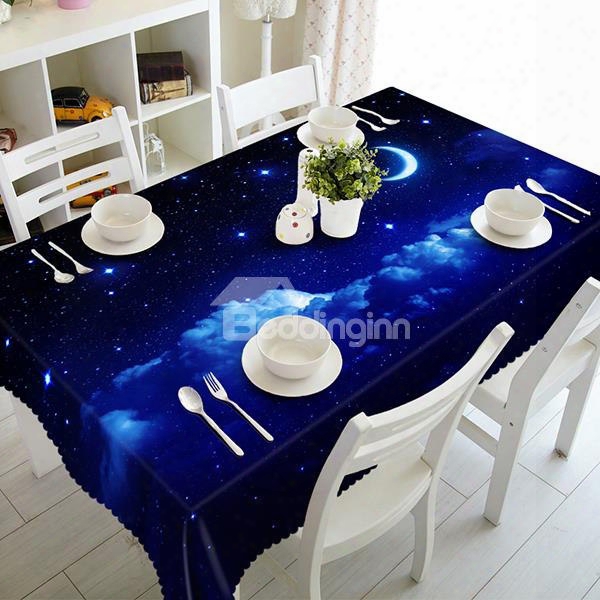 Dark Blue Polyester Moon And Star Pattern 3d Tablecloth