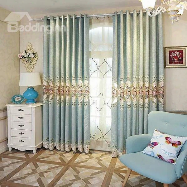 Decoration And Blackout Polyesterr Embroidered Velvet Elegant Style Grommet Top Curtain