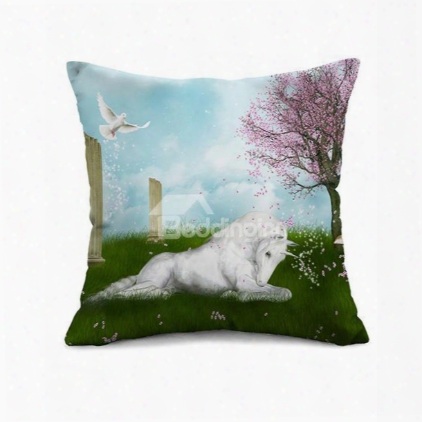 Dreamy White Horse Print Throw Pillow Case