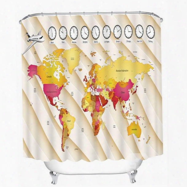 Educational Time Zones Of The World Print 3d Bathroom Shower Curtain
