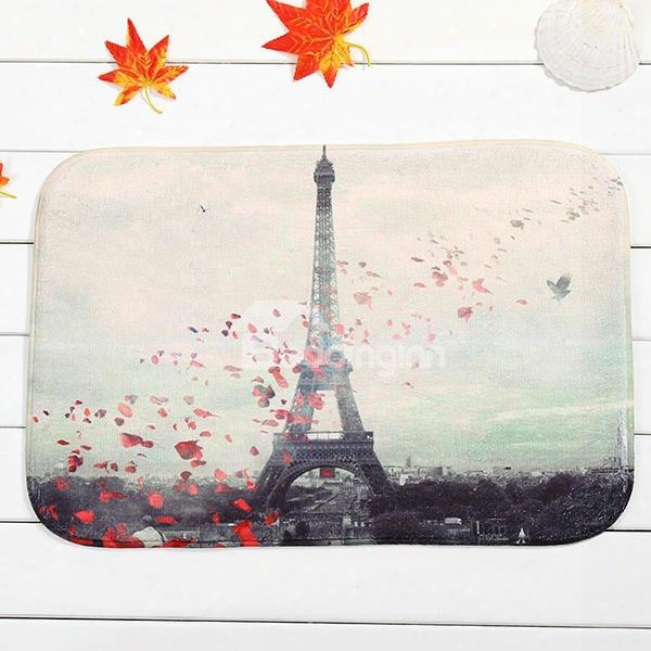 Eiffel Tower And Petal Coral Vellvet Anti-soipping Doormat