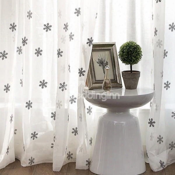Embroidered Snow Flacks Pattern Custom Sheer Curtain