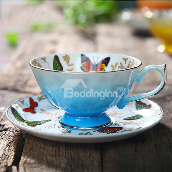 European Style Butterfly Pattern Coffee Cup With Saucer