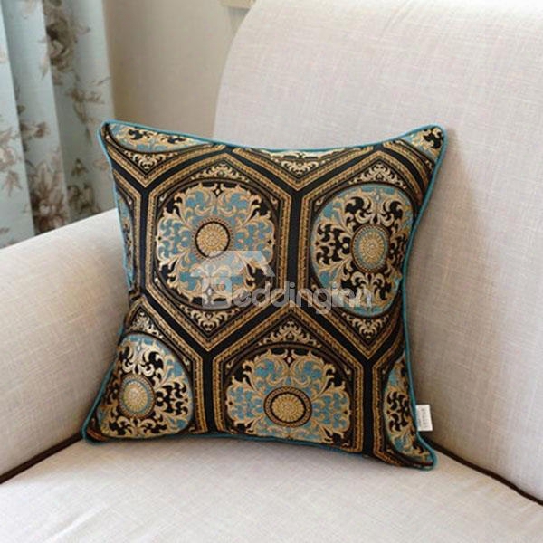 European Style Elegant Pattern Embroidery Blue Polyesterthrow Pillow