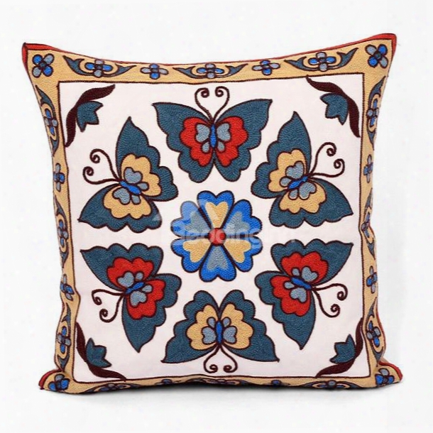 Excellent Ethnic Style Butterflies Embroidery Throw Pillow