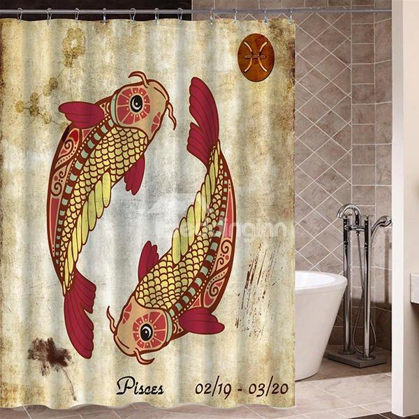 Exotic Pisces Symbol Print 3d Bathroom Shower Curtain